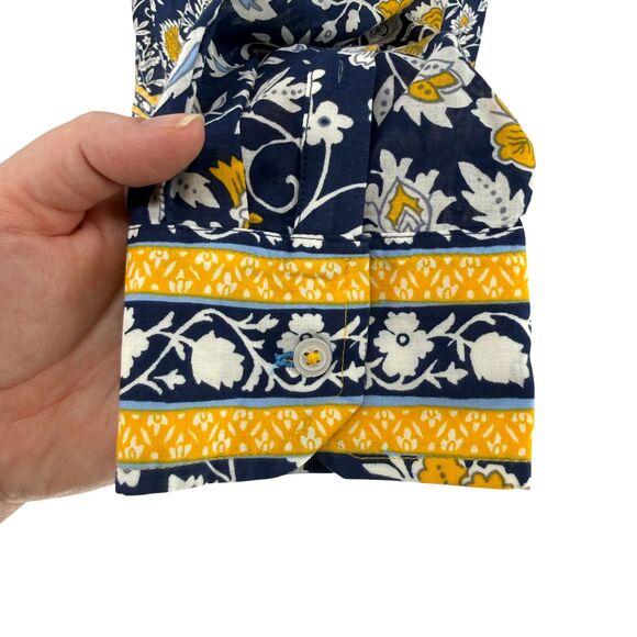 Talbots 1X Fabulous Floral Popover Top Split Neck Long Sleeve Navy Yellow Blouse - Picture 6 of 10